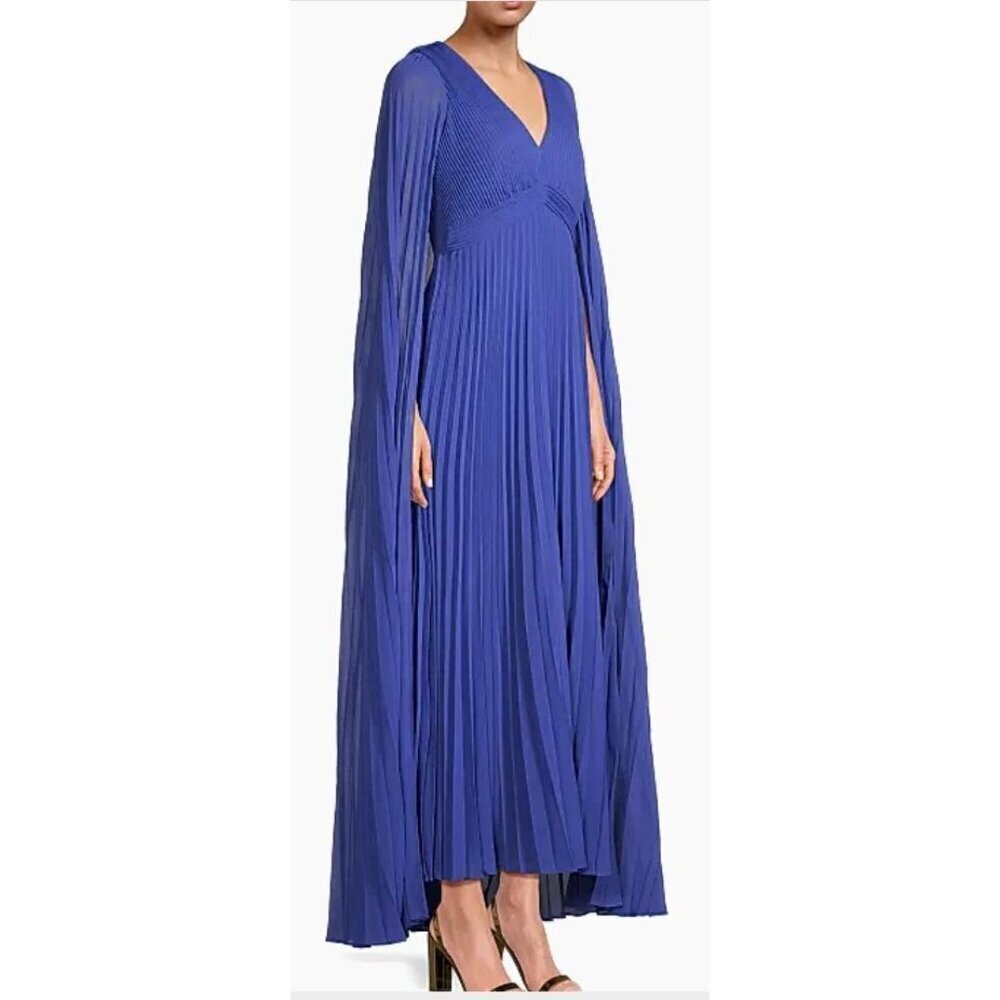 Ungaro $1095 Blue Pleated Cape Maxi Dress Size 2 NWT